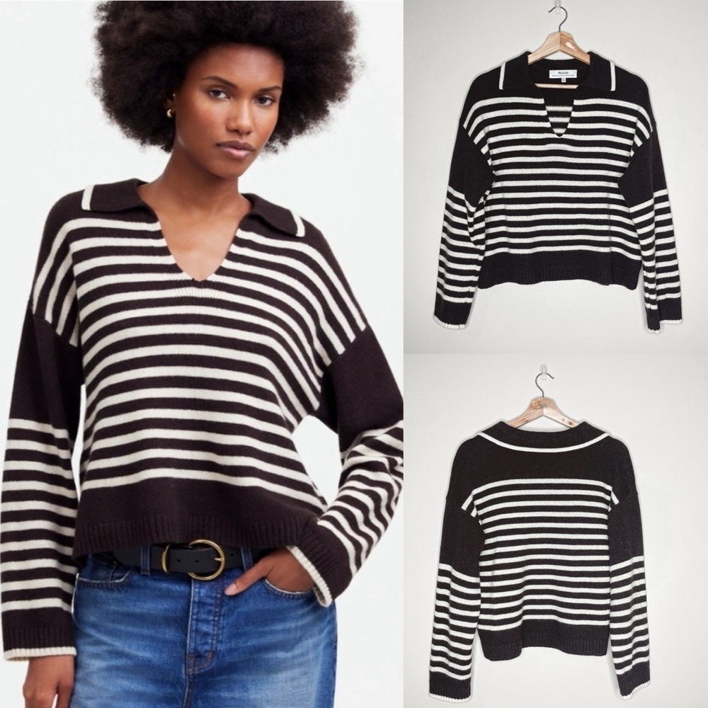 Madewell | Recycled Cashmere Wool Blend Polo Striped Sweater